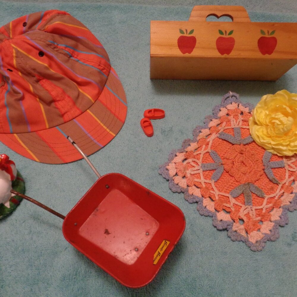 RETRO VINTAGE COUNTRY PRAIRIE FARM TOY DECOR HAT DOILY LOT